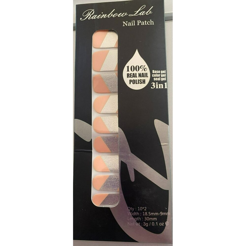 Rainbow Lab 3-In-1 Apricot & Silver Color Block Nail Wraps